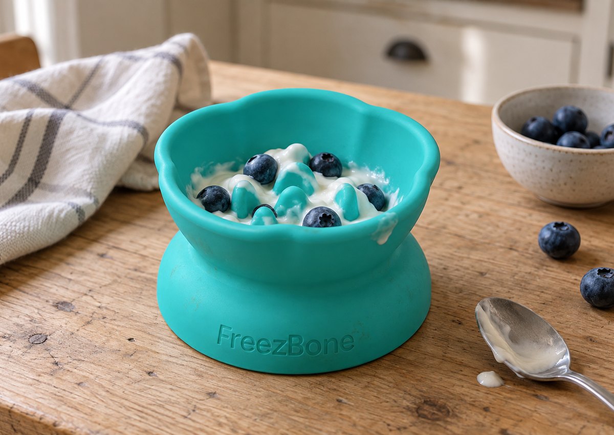 Freezflower Cup filled with yoghurt and blueberries