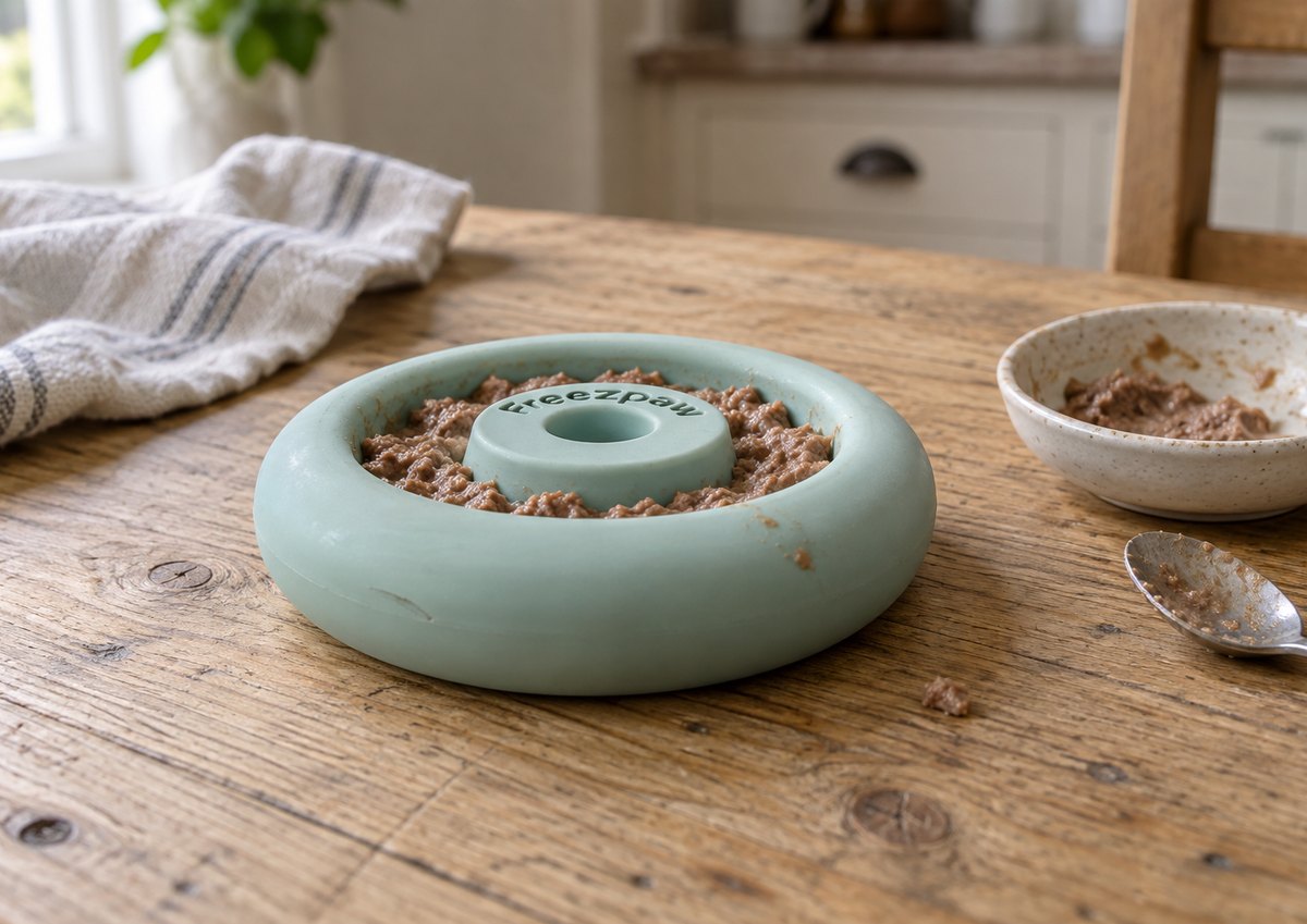 FreezRing cat toy filled with wet food mousse