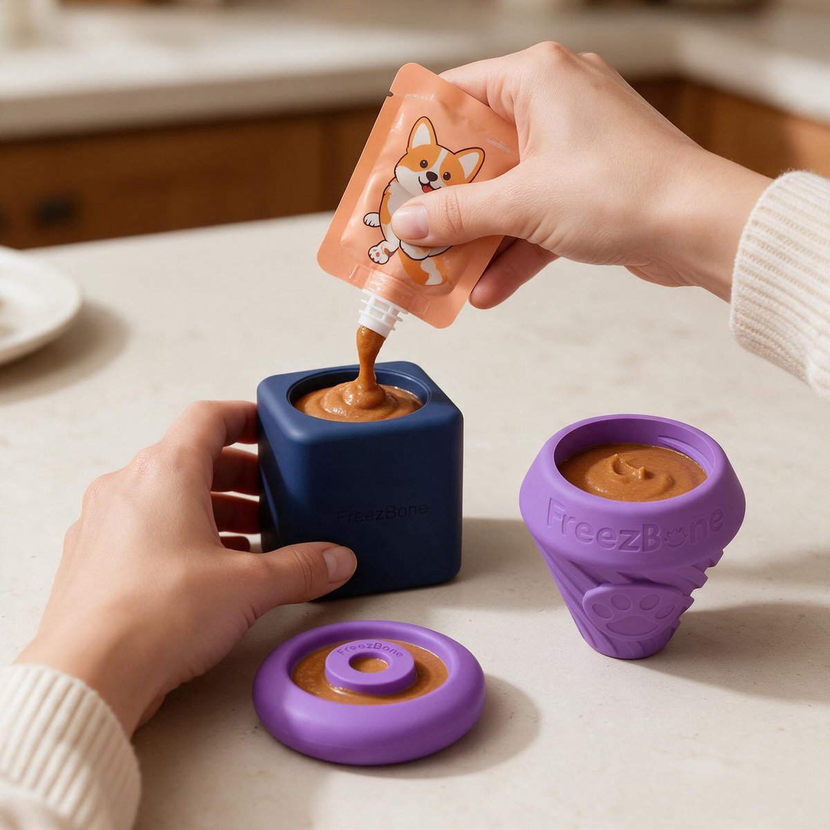 Filling a Tough Chewer Bundle with a soft treat