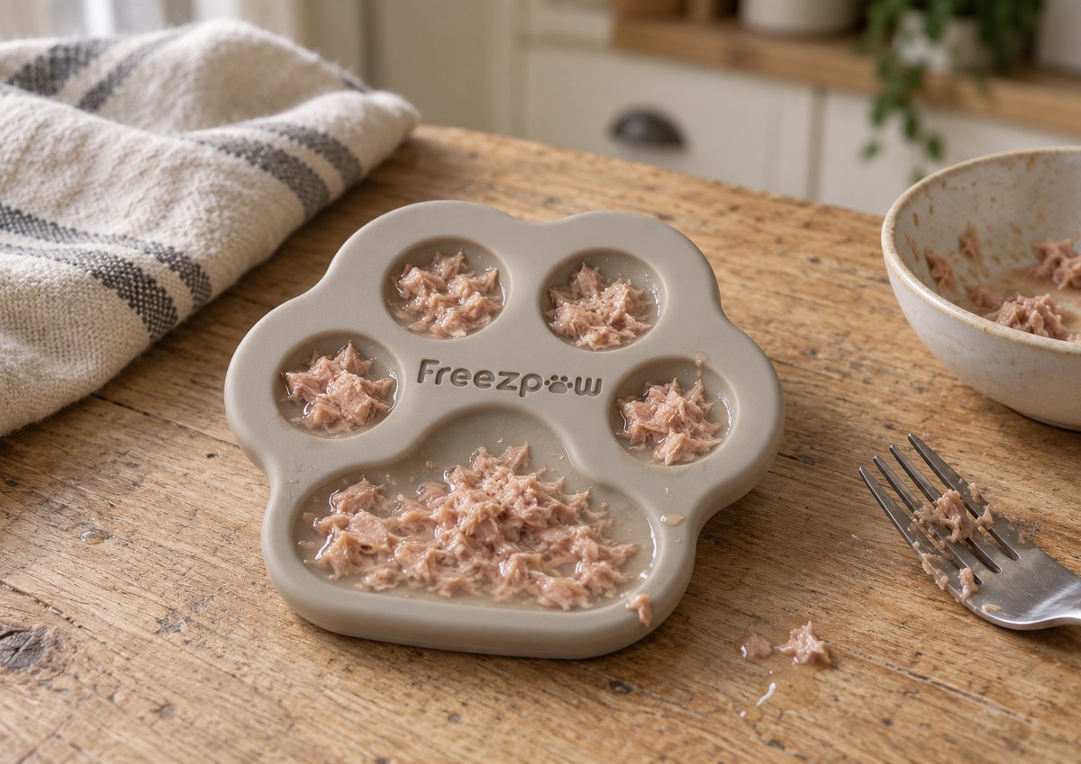 Freezpaw Lick Pad filled with tuna + water