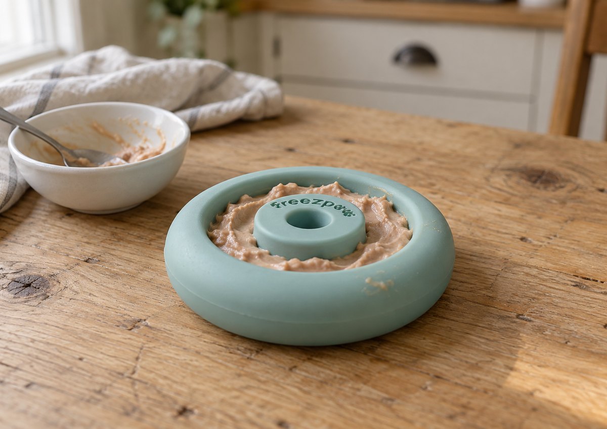 Freezring filled with lickable treat